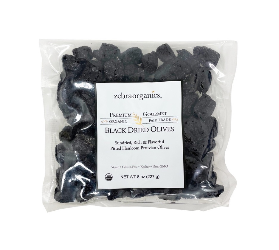 Black Cured Dried Botija Olives Black Dried Olives in a pagage, labm